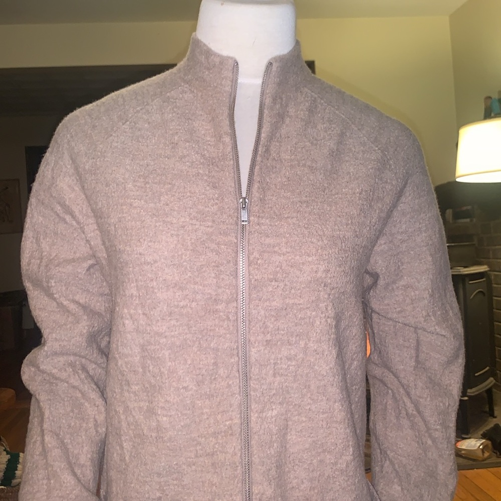 COS ZIP FRONT BEIGE TAN WOOL TUNIC CARDIGAN